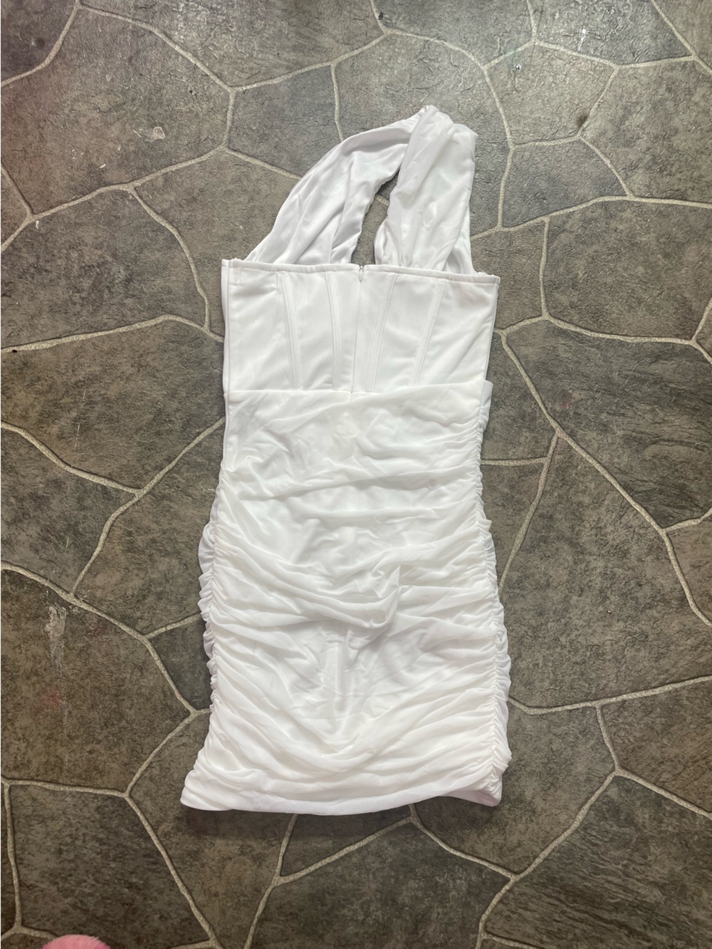 White Ruched Halter Mini Dress - Picture 3 of 7
